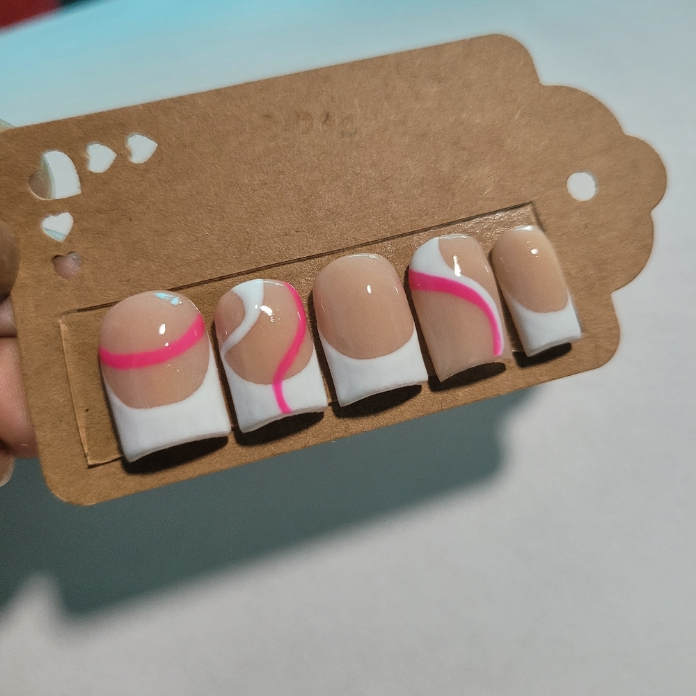 Acrylic French Tip Swirl Press on Nails
